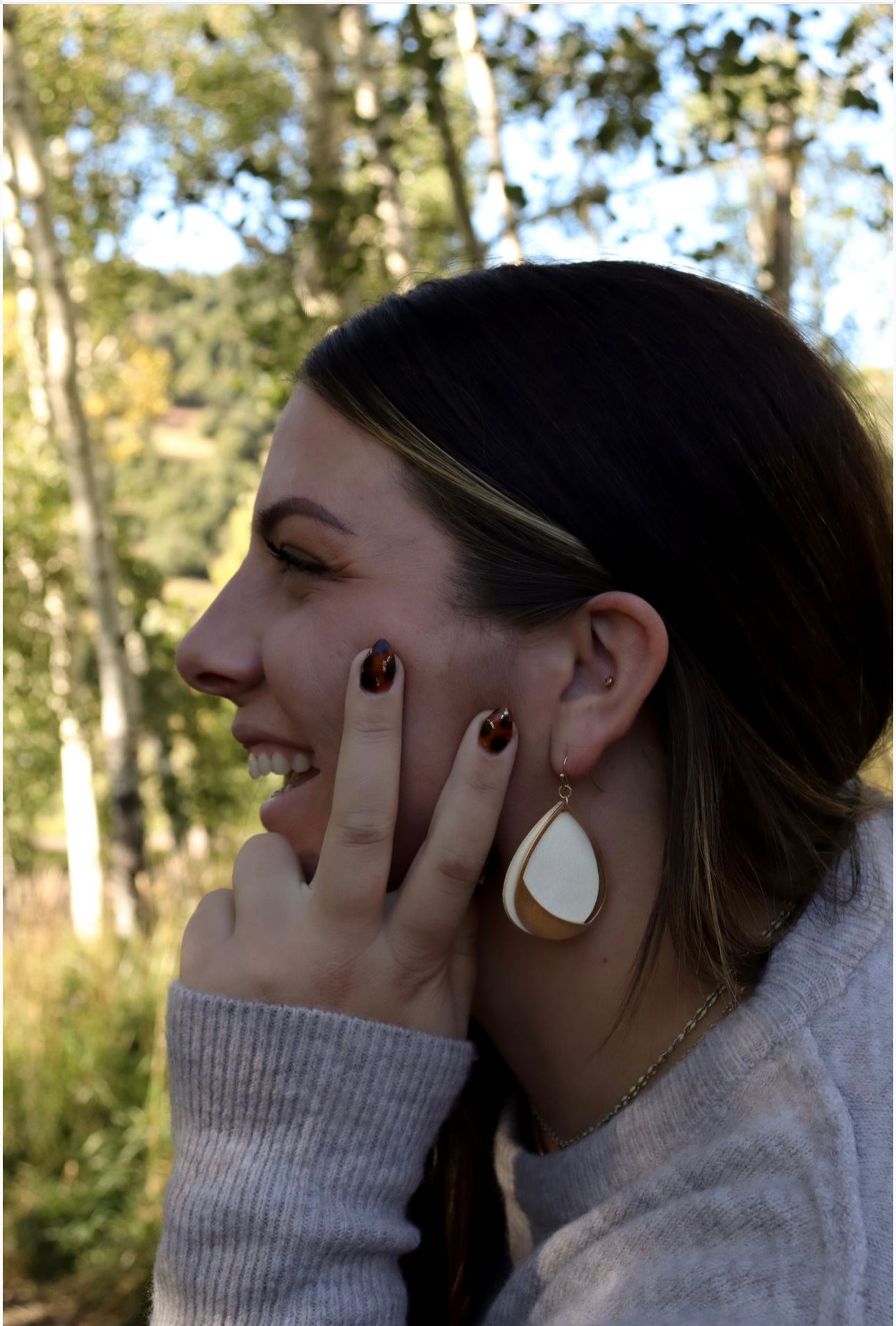 Wooden Ivory and Gold Earring