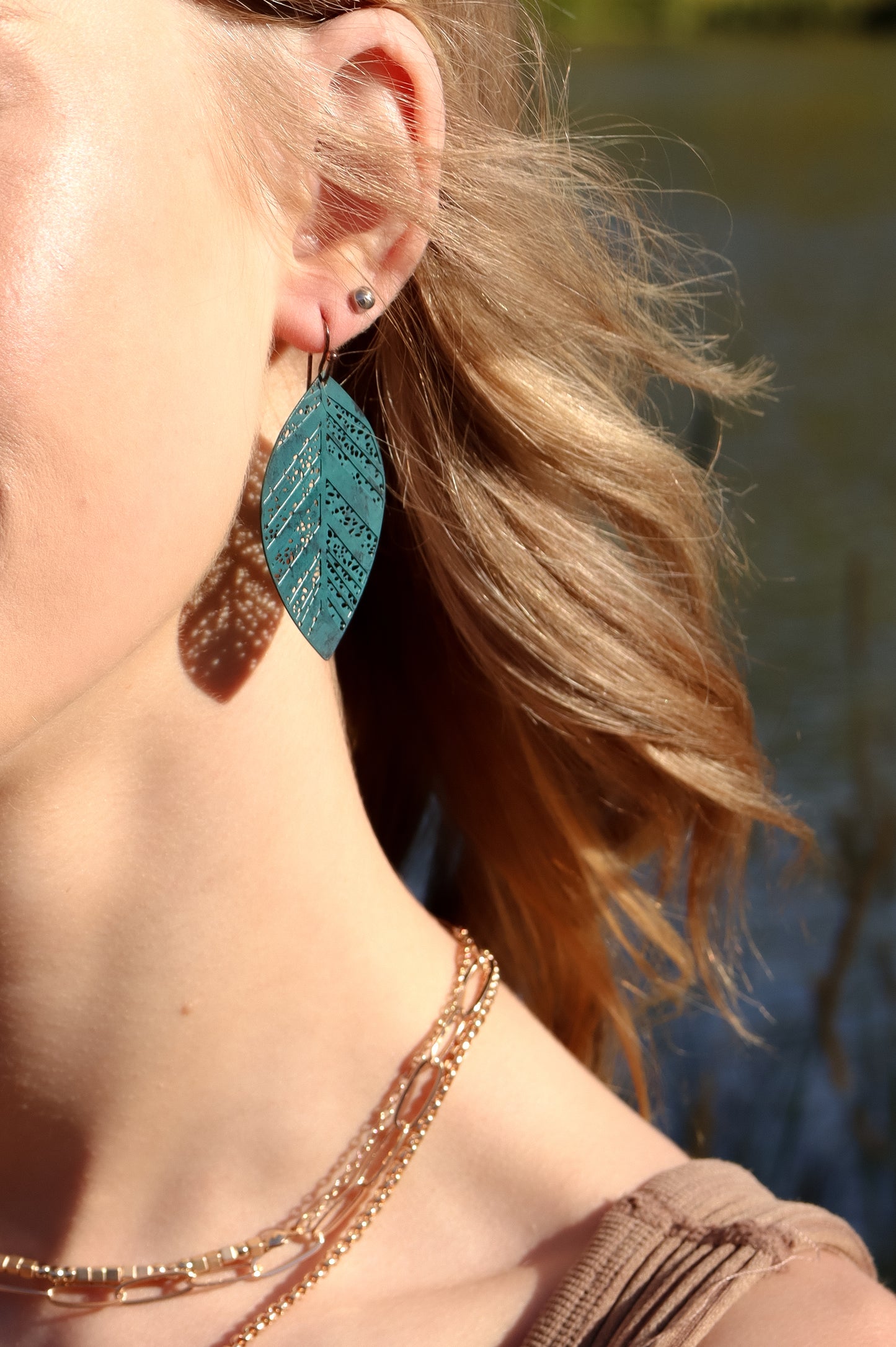 Feather Patina Brass Earring