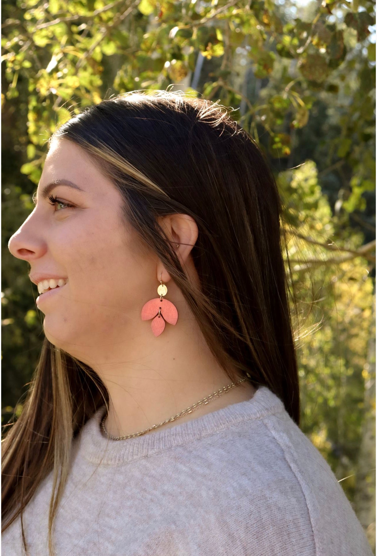 Wooden Pink Leaf Earring