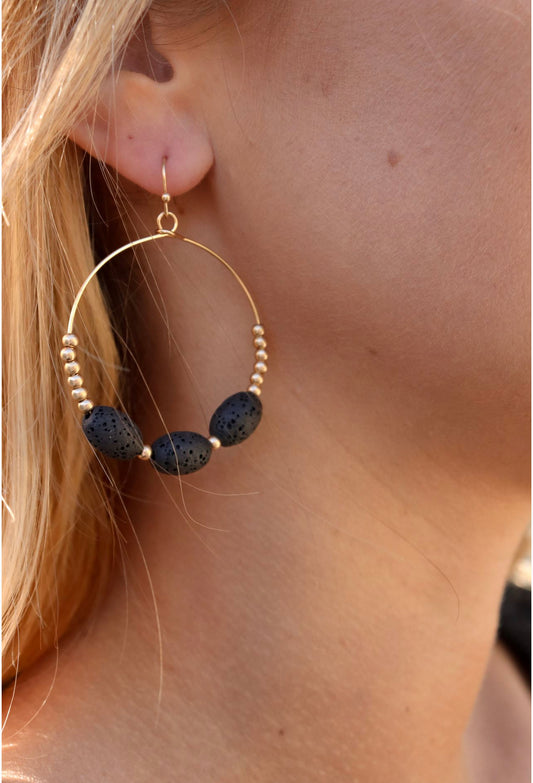 Lava Rock and Gold Earring