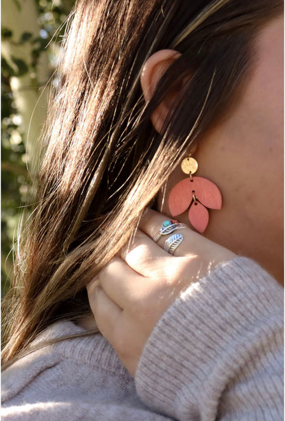 Wooden Pink Leaf Earring