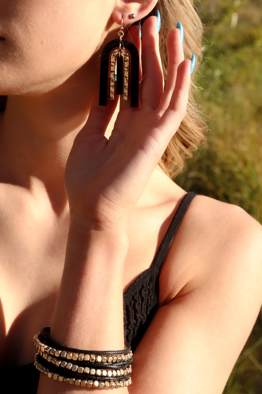 Wood & Metal Arch Earrings